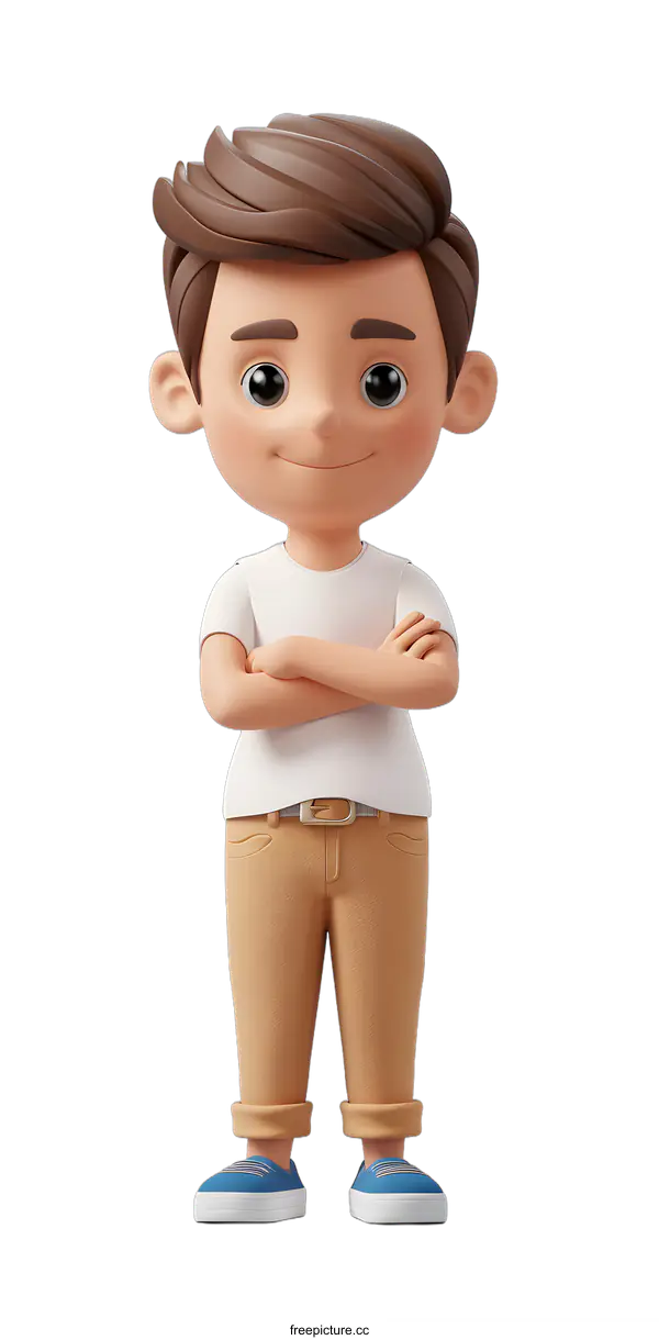 [Transparent Background PNG]Smiling Cartoon Boy with Crossed Arms