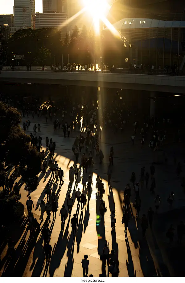 People Walking In The City During Sunset