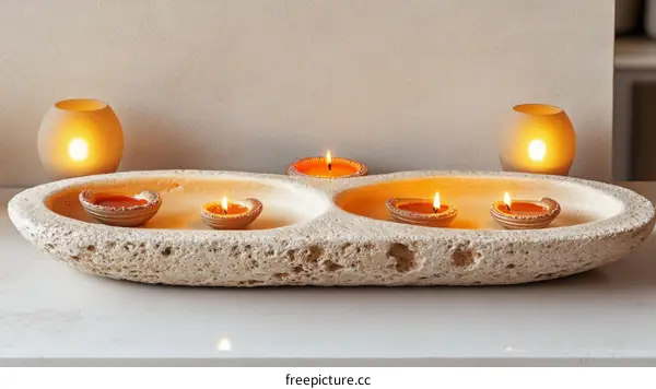 Natural Stone Tray with Candles