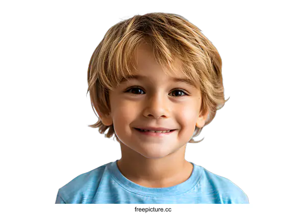 [Transparent Background PNG]Portrait of a smiling young boy with blond hair and brown eyes