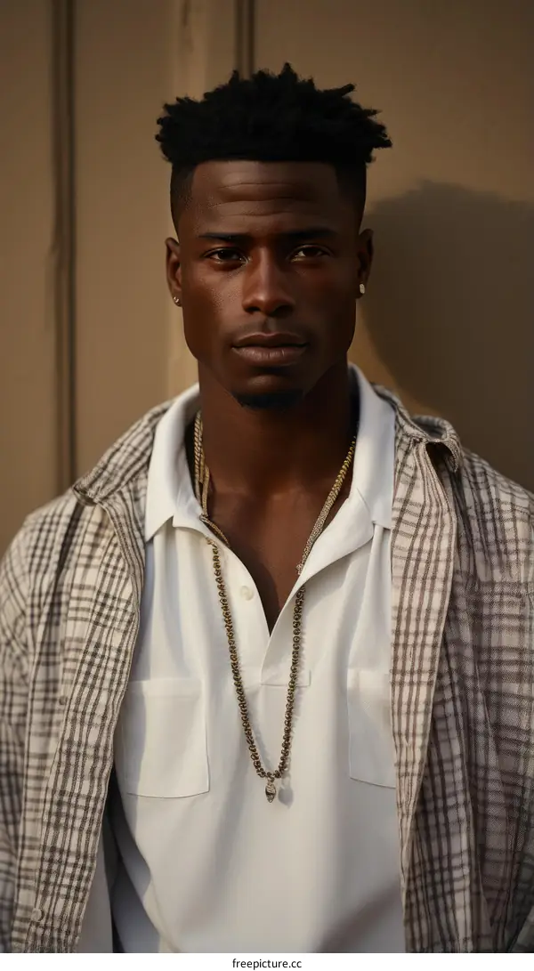 Portrait of a handsome young African-American man with a serious expression on his face