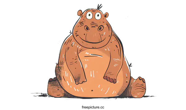 [Transparent Background PNG]Cute Cartoon Illustration Of A Sitting Hippo