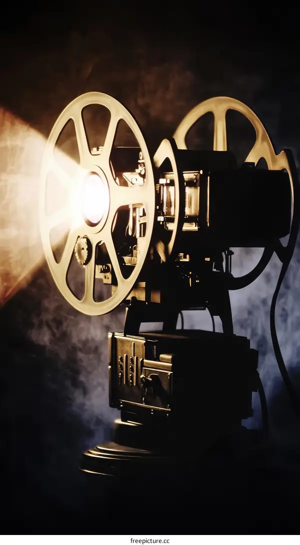 Vintage Film Projector with Dramatic Lighting