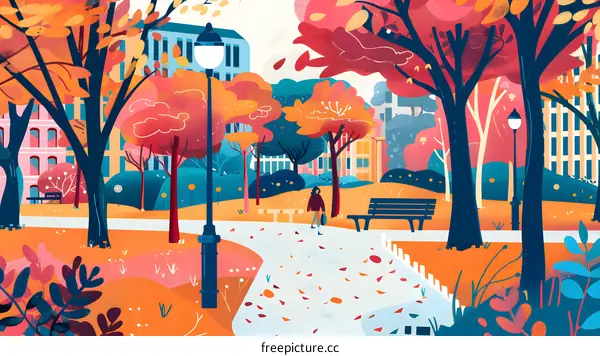 Autumn Leaves Falling in a City Park