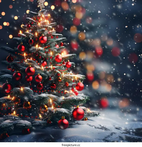 Snowy Forest with Enchanted Christmas Tree