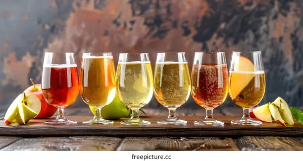 Assortment of Different Flavored Ciders with Apples