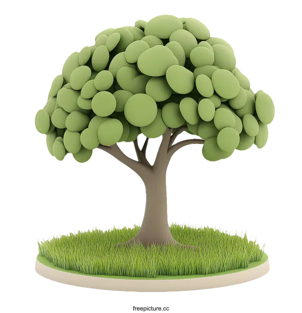 [Transparent Background PNG]Cartoon Tree in Grassy Circle