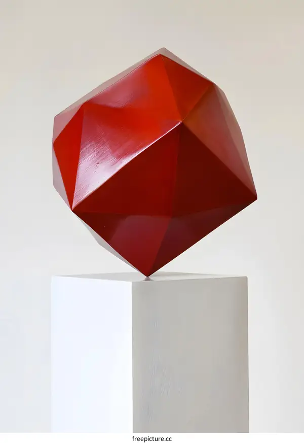 Red Geometric Sculpture on White Plinth