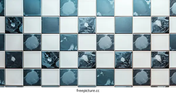 Blue and White Square Ceramic Mosaic Tile Texture Background