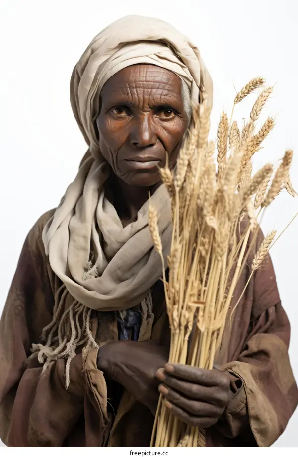Portrait of an Ethiopian woman holding wheat