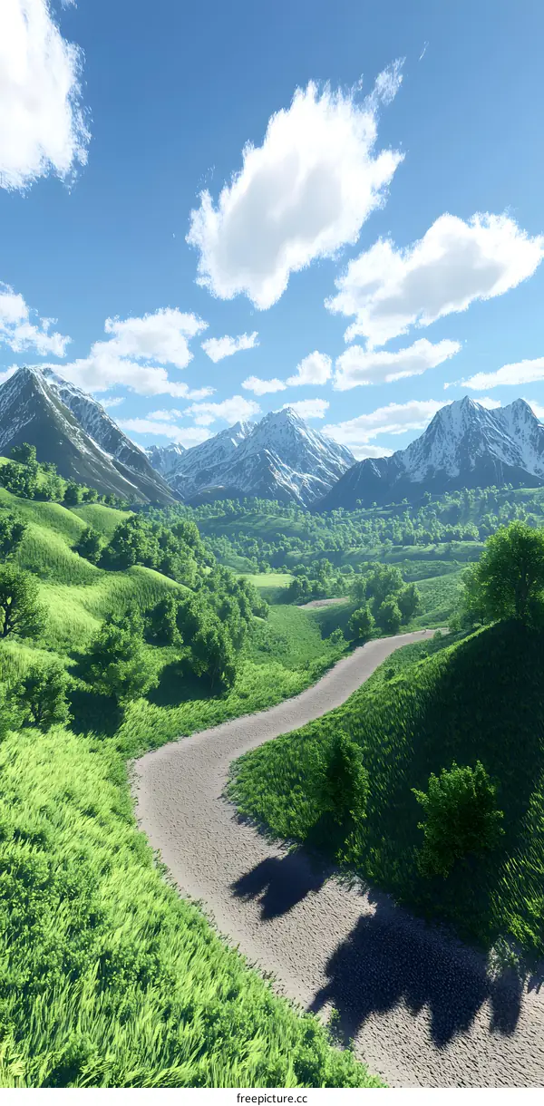 Mountain Valley Landscape With Winding Road