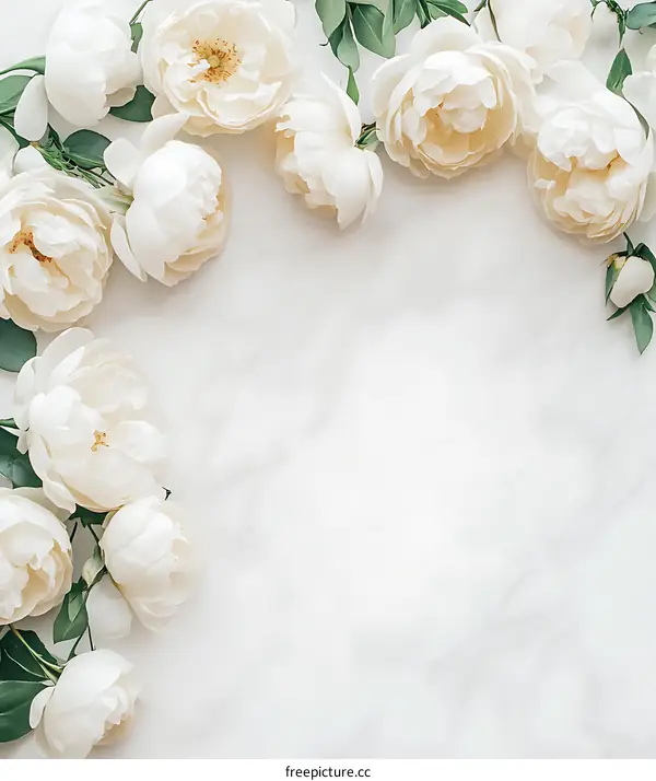White Roses on Marble Background