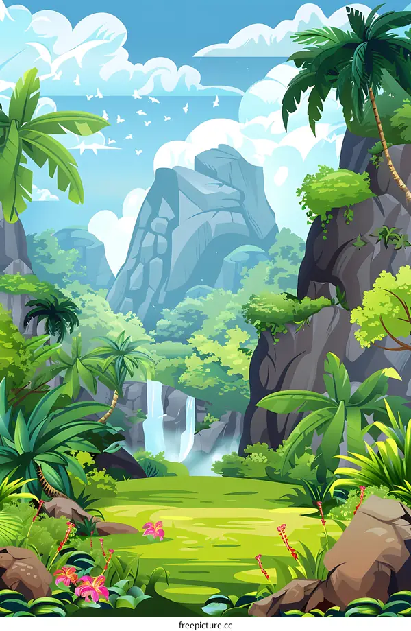 Waterfall in the Tropical Forest