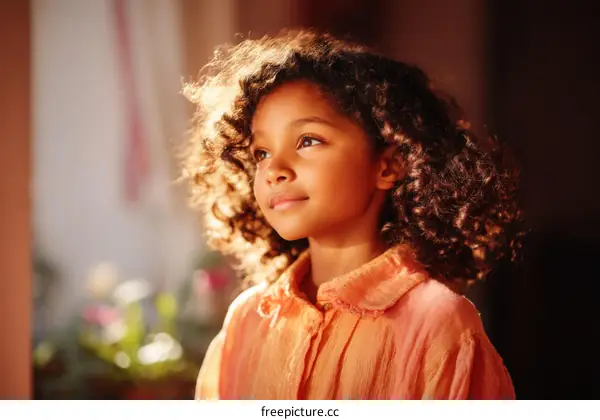Thoughtful Child Posing in Sunlight