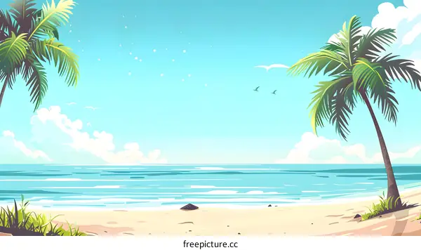 Tropical Beach Summer Vacation with Palm Trees and Blue Sky