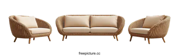 [Transparent Background PNG]Modern Outdoor Wicker Furniture Set