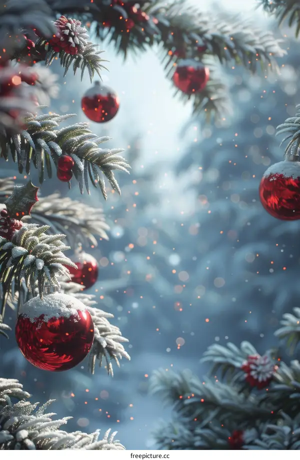 Winter Wonderland Christmas Tree Decorated with Red Balls