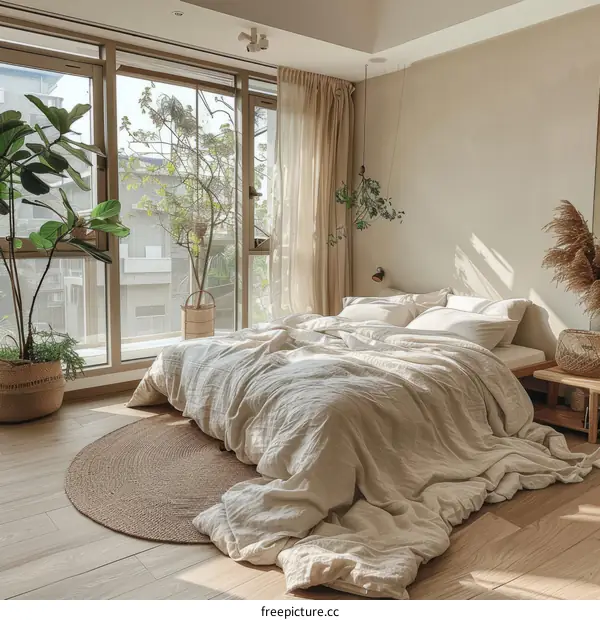 Minimalist Bedroom with Large Bed and Natural Light