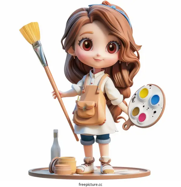 A Young Female Artist Holding a Paintbrush and a Palette
