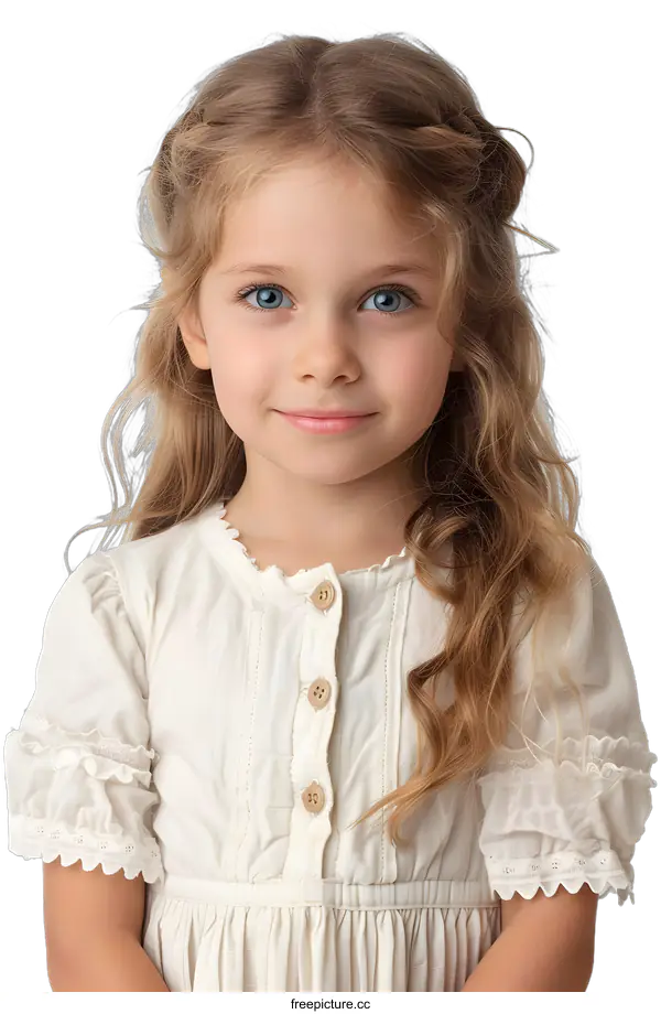 [Transparent Background PNG]Portrait of a cute little blonde girl with blue eyes