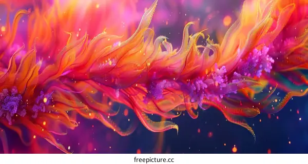 Colorful abstract flower-like structures with a dark blue background