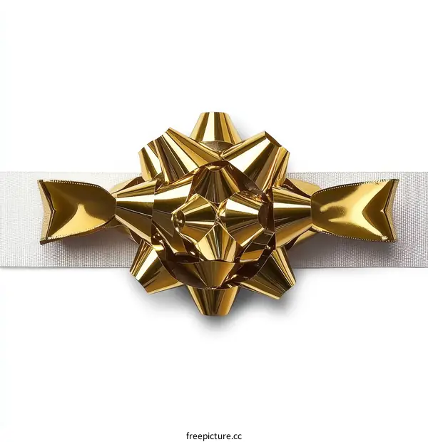 Golden Gift Bow on White Ribbon