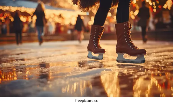 ice skating at christmas market with blurred background