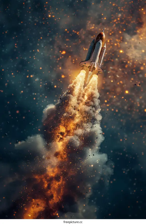 Space Shuttle Atlantis launching into space