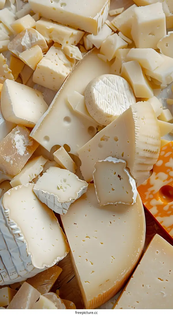 Variety of Cheeses on Wooden Background