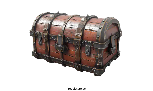 [Transparent Background PNG]An illustration of a wooden treasure chest with metal bands and a lock