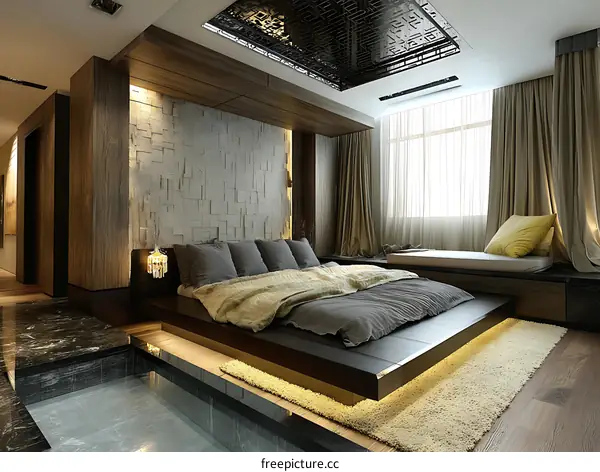 Modern Bedroom Interior Design with Elevated Platform Bed