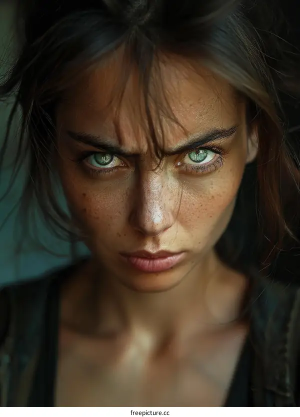Close-up Portrait of a Woman with Intense Gaze
