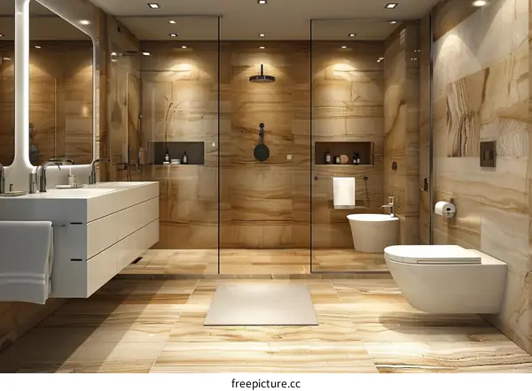 Modern Bathroom Design with Natural Stone Tiles