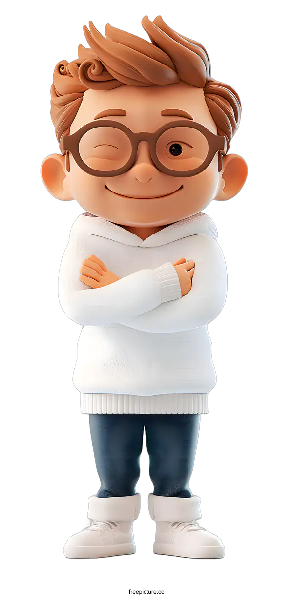 [Transparent Background PNG]a 3d rendering of a winking boy