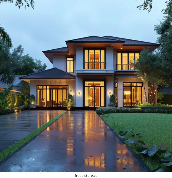 A stunning two-story luxury home with a modern exterior design