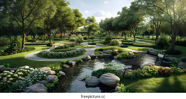 The landscape design效果图 of the garden