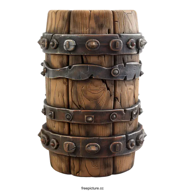 [Transparent Background PNG]wooden barrel with metal hoops and rivets