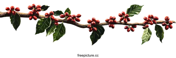 [Transparent Background PNG]Coffee Branch with Red Berries Illustration