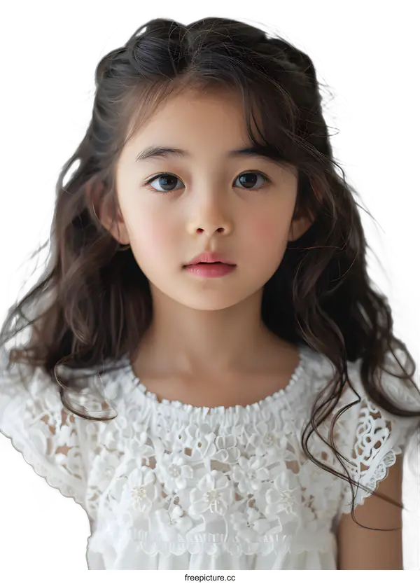 [Transparent Background PNG]Portrait of a Young Asian Girl Wearing a White Dress
