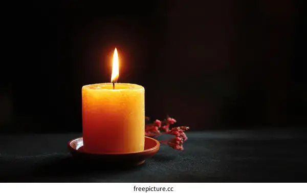 Burning Candle in Dark Background