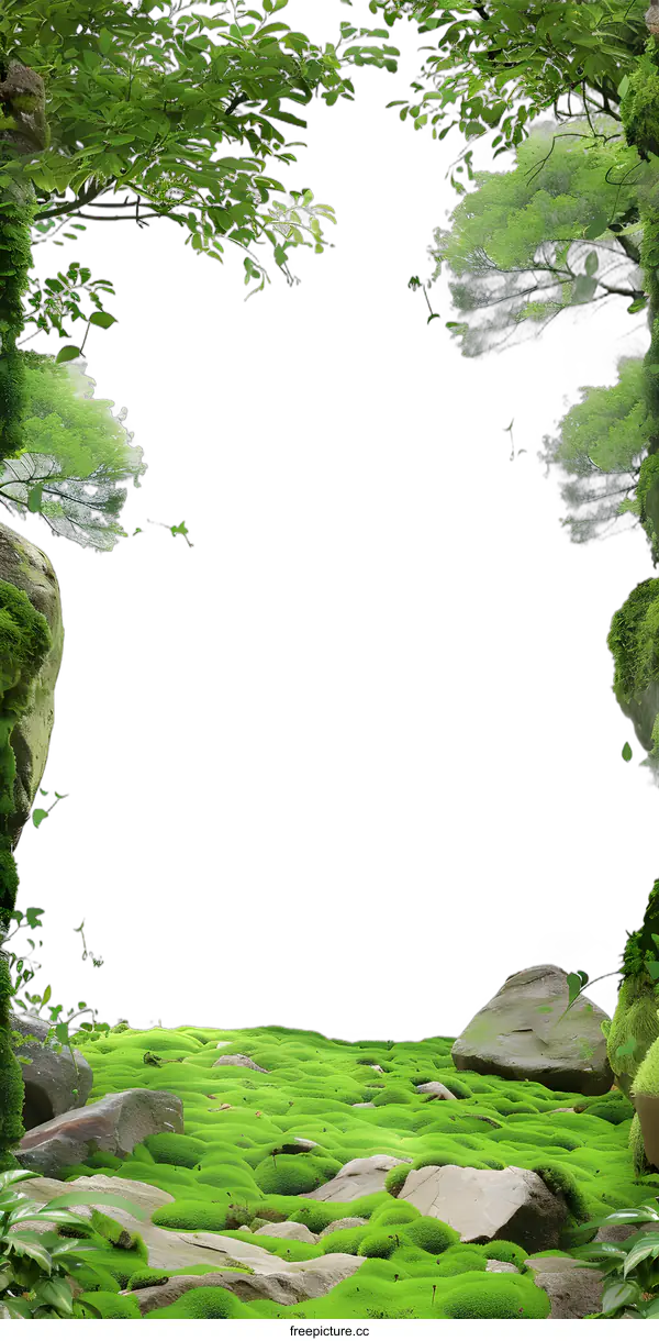 [Transparent Background PNG]Green Moss and Rocks Nature Background