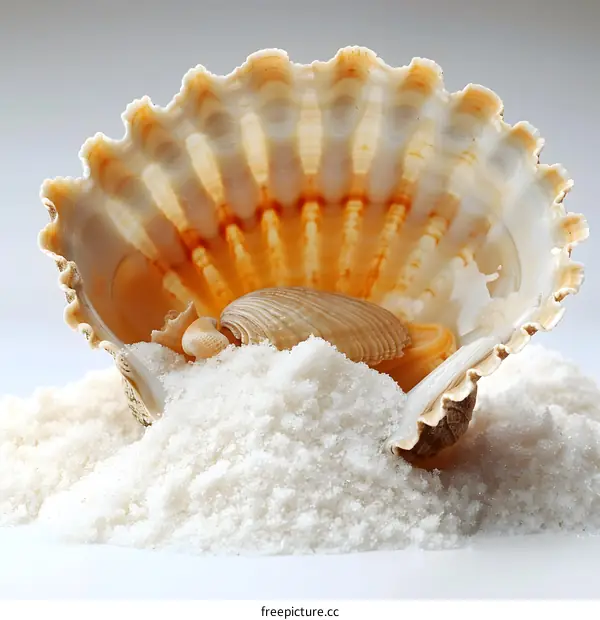 Seashells on white sand