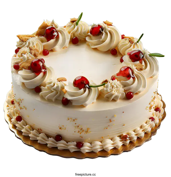 [Transparent Background PNG]Delicious Cake Decorated with Cherries and Cream
