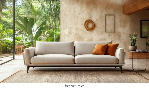 Modern Beige Sofa in a Tropical Living Room