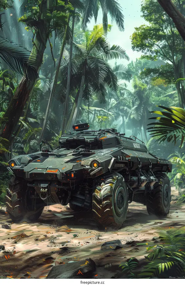 Military Armored Vehicle in Dense Jungle