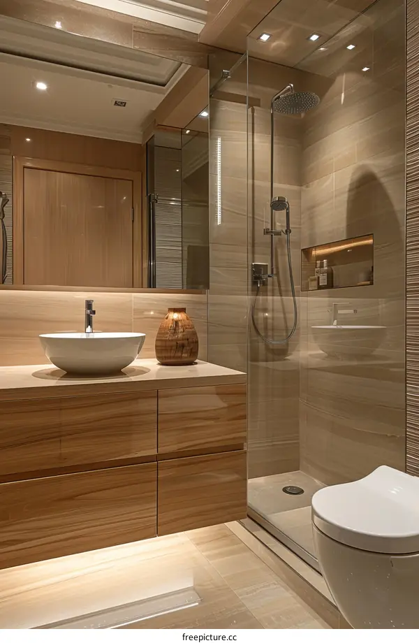 Luxury Modern Bathroom Design with Wood Cabinets