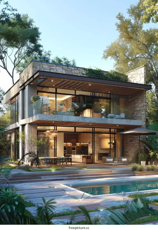 Modern Home: Eco-Friendly Suburban Villa with Swimming Pool