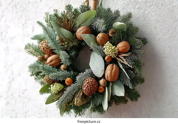 Elegant Christmas Wreath Decorated with Natural Elements