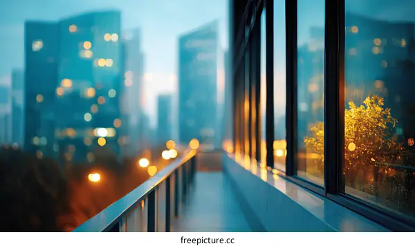 Cityscape Evening View from Balcony with Windows