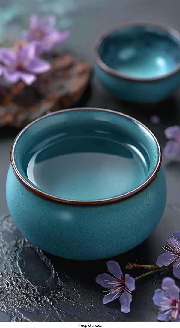 Ceramic Bowl of Water with Flowers